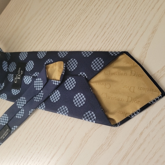 CHRISTIAN DIOR Navy Blue Vintage Tie with Light Blue Circles, Golf Balls - Picture 6 of 8